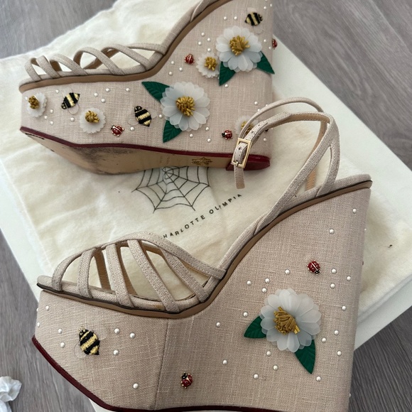 Charlotte Olympia Floral Meredith Wedges Size 40 - Picture 4 of 7